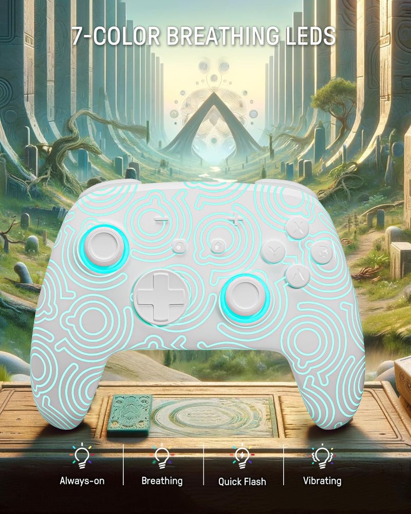 FUNLAB Switch 2 Pro Controller Wireless Compatible with Nintendo Switch2/OLED/Lite, Firefly Bluetooth Remote Gamepad with Hall Effect Joysticks/RGB 7 LED Colors/Paddle/Turbo/Motion Control, White - Image 4